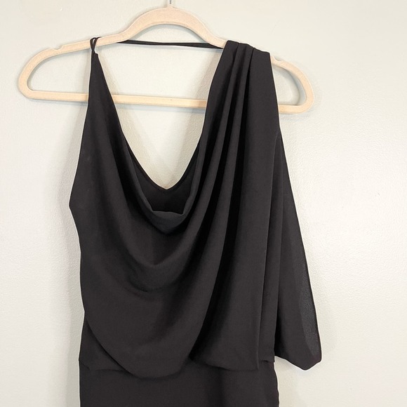 Haute Hippie Women's Black Side Zip Cowl Neck One Cold Shoulder Mini Dress Small - Picture 3 of 9